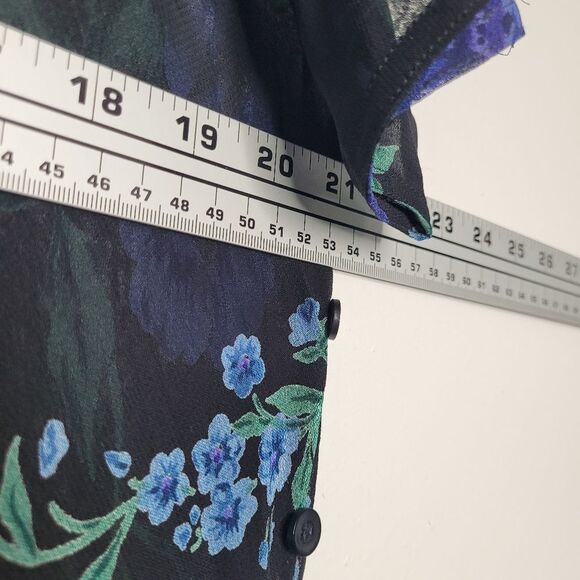 Vintage 90s black green purple blue floral semi sheer dress with overlay size 1x - Picture 6 of 8